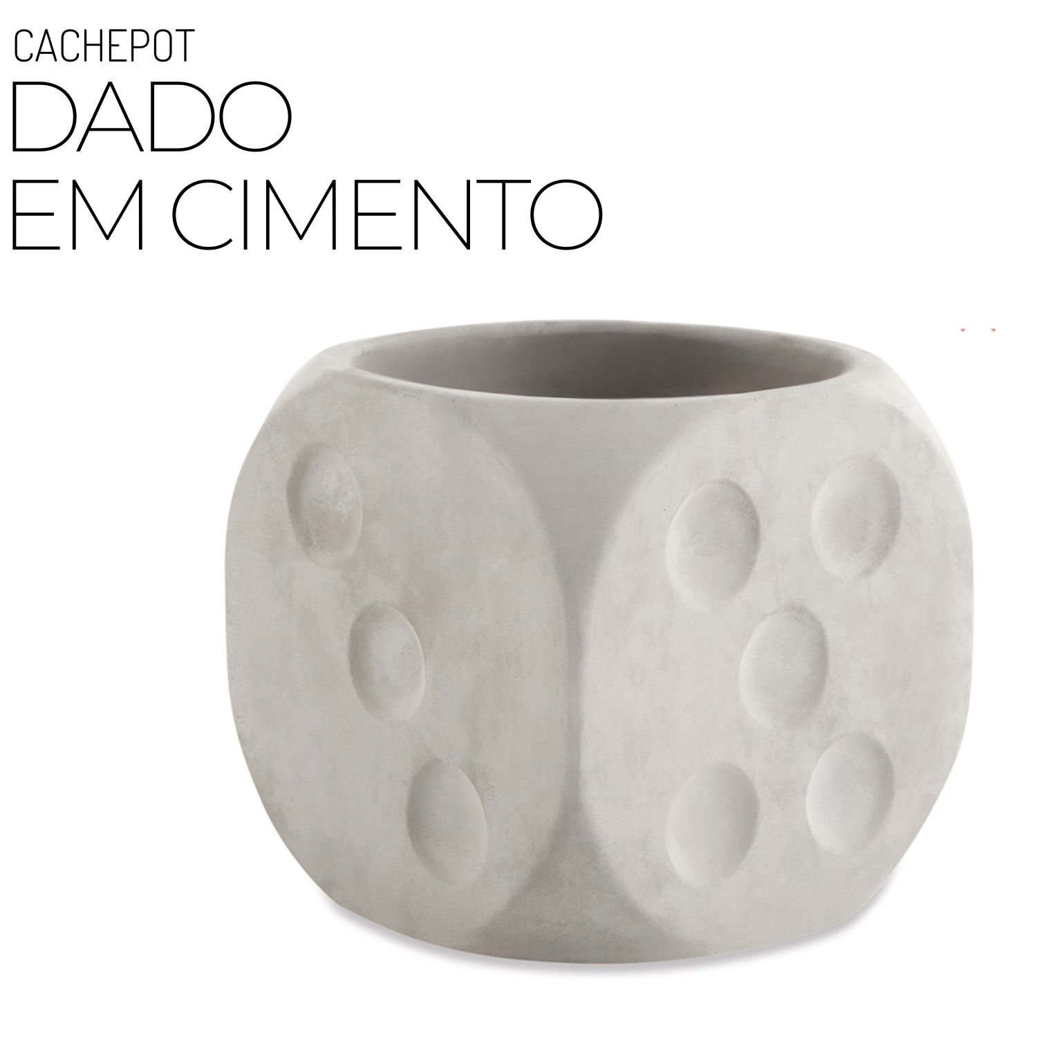 Lindo Cachepot | Vaso em formato de Dado cor cinza em Cimento Quadrado para Decoração moderna e industrial. Cachepo ideal para seu ambiente com personalidade